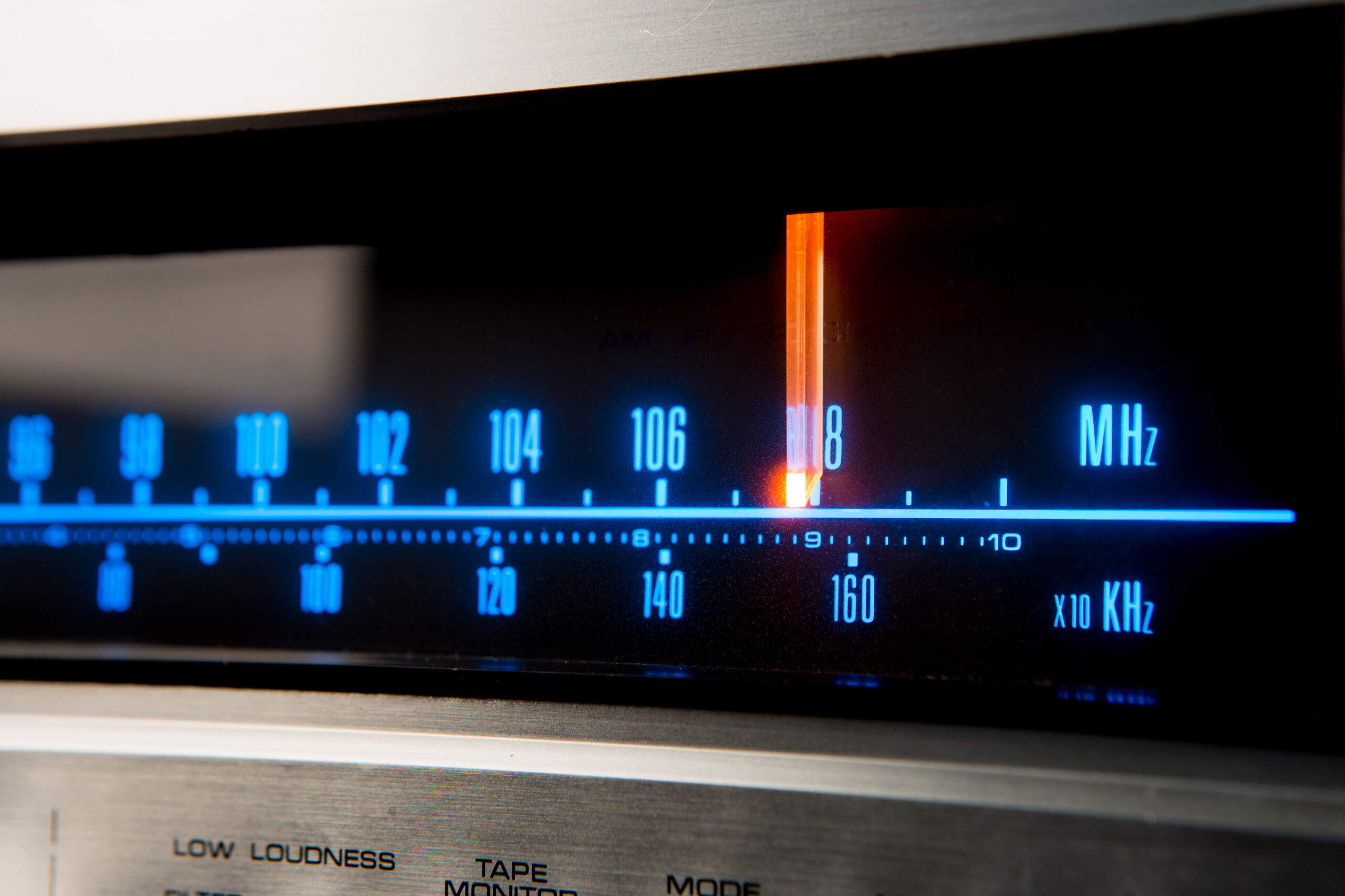 Classic,Radio,Tuner,Panel,Close-up.,Black,Background